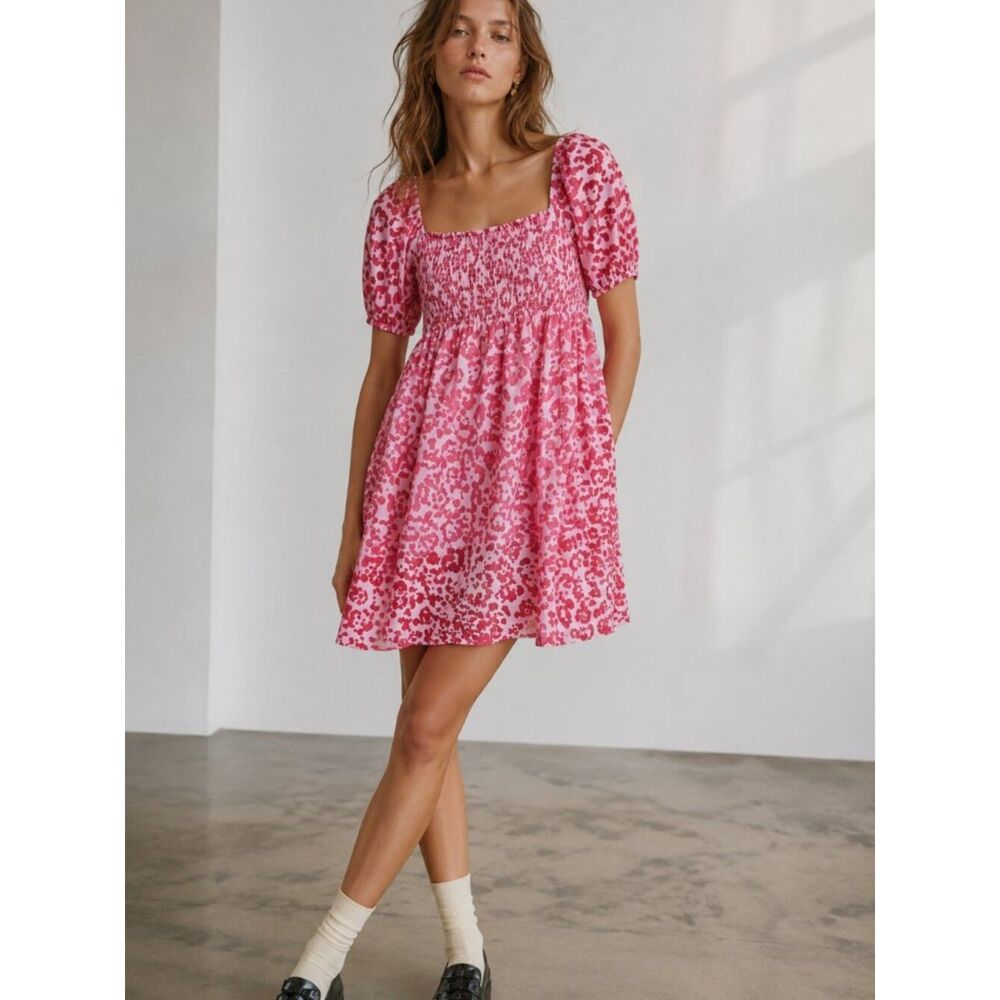 BAUM UND PFERDGARTEN Joliet Smocked Stretch Recycled Polyester Dress Size XS NWT